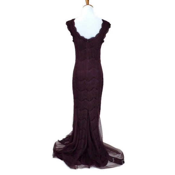 Betsy & Adam Deep Plum Crystal Waist Lace Formal Mother of the Bride Dress SZ 6 - Picture 3 of 16